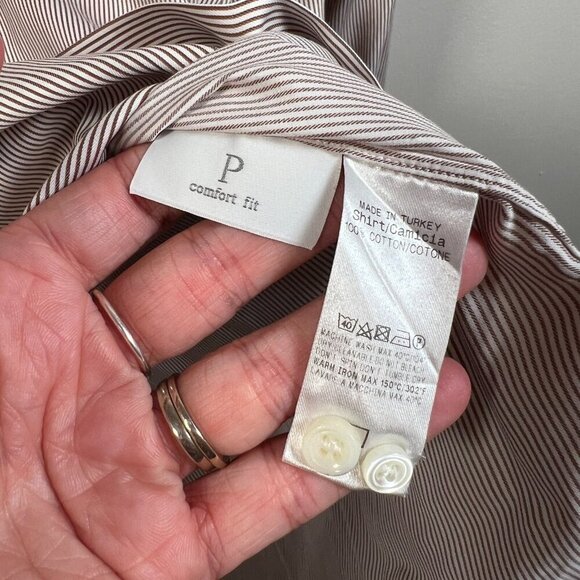 Ermenegildo Zegna Dress Shirt Mens Size 43 17 Brown Stripes Comfort Fit Work - Picture 13 of 13